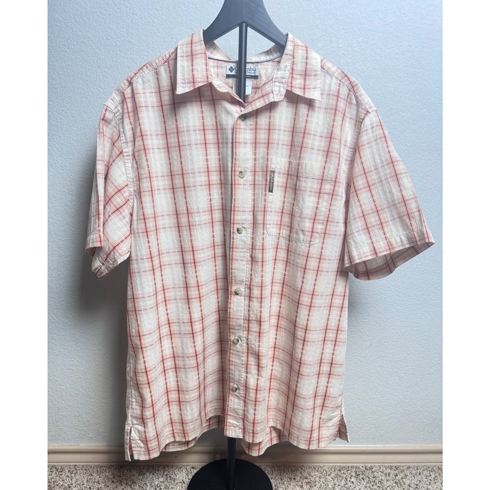 Columbia Sportswear Mens XL Red Plaid Short Sleeve Button Down Shirt AM7716